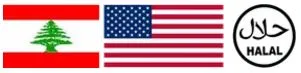 Lebanese flag, American flag and Halal symbol