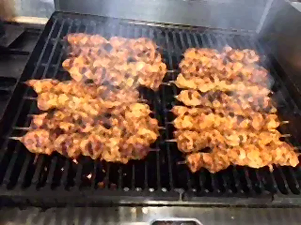 Chicken skewers on the grill